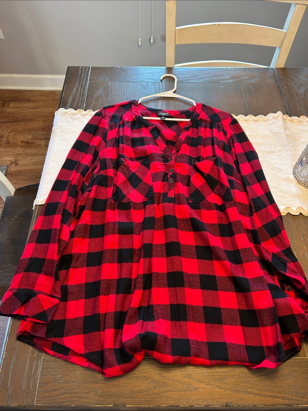 torrid Red and Black Buffalo Plaid Button-Front Blouse